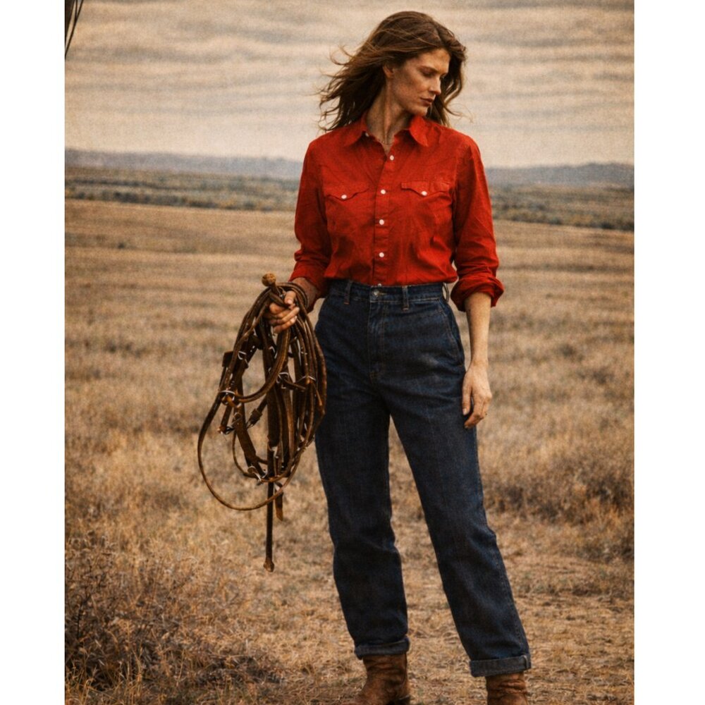 Vintage Ralph Lauren Western Wear Pearl Snap Red Yoked Shirt
